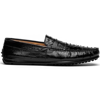 Zelli Italia Monza Men's Shoes Black Ostrich Skin Driver (ZEL1047)