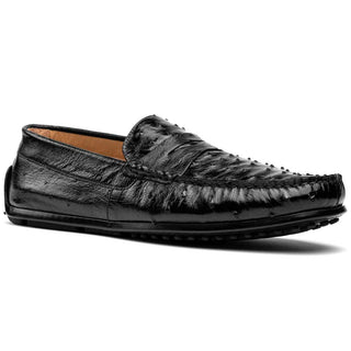 Zelli Italia Monza Men's Shoes Black Ostrich Skin Driver (ZEL1047)