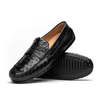 Zelli Italia Monza Men's Shoes Black Ostrich Skin Driver (ZEL1047)