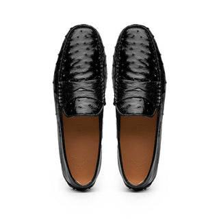 Zelli Italia Monza Men's Shoes Black Ostrich Skin Driver (ZEL1047)