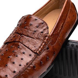 Zelli Italia Monza Men's Shoes Brandy Ostrich Skin Driver (ZEL1045)