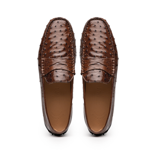 Zelli Italia Monza Men's Shoes Brown Ostrich Skin Driver (ZEL1047)