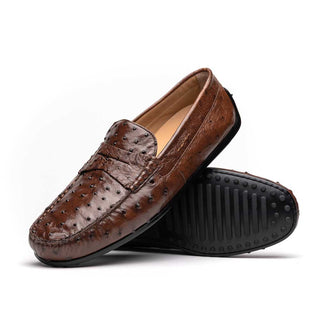 Zelli Italia Monza Men's Shoes Brown Ostrich Skin Driver (ZEL1047)