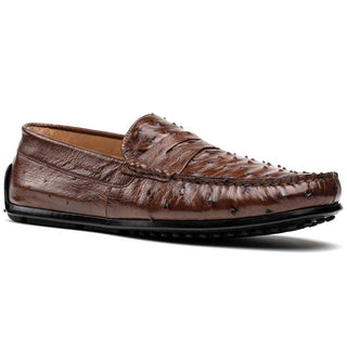 Zelli Italia Monza Men's Shoes Brown Ostrich Skin Driver (ZEL1047)