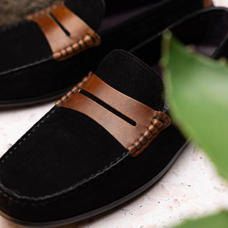 Zelli Italia Monza Men's Shoes Black & Chestnut Calf-Skin Suede Driver (ZEL1045)