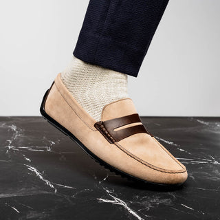 Zelli Italia Monza Men's Shoes Bone & Chestnut Calf-Skin Suede Driver (ZEL1045)