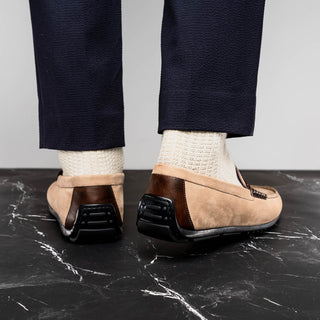 Zelli Italia Monza Men's Shoes Bone & Chestnut Calf-Skin Suede Driver (ZEL1045)