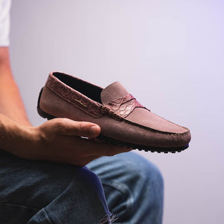 Zelli Italia Monza Men's Shoes Candy Calf-Skin Suede & Crocodile Skin Driver (ZEL1044)