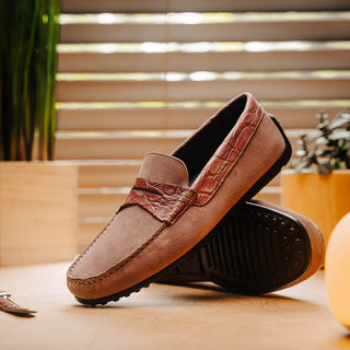 Zelli Italia Monza Men's Shoes Candy Calf-Skin Suede & Crocodile Skin Driver (ZEL1044)