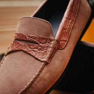 Zelli Italia Monza Men's Shoes Candy Calf-Skin Suede & Crocodile Skin Driver (ZEL1044)