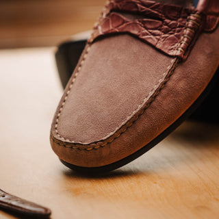 Zelli Italia Monza Men's Shoes Candy Calf-Skin Suede & Crocodile Skin Driver (ZEL1044)