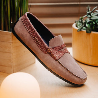 Zelli Italia Monza Men's Shoes Candy Calf-Skin Suede & Crocodile Skin Driver (ZEL1044)