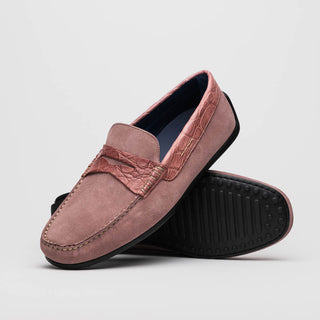 Zelli Italia Monza Men's Shoes Candy Calf-Skin Suede & Crocodile Skin Driver (ZEL1044)