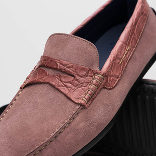 Zelli Italia Monza Men's Shoes Candy Calf-Skin Suede & Crocodile Skin Driver (ZEL1044)