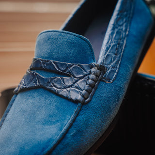 Zelli Italia Monza Men's Shoes Denim Calf-Skin Suede & Crocodile Skin Driver (ZEL1044)
