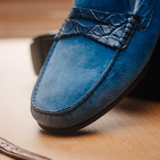 Zelli Italia Monza Men's Shoes Denim Calf-Skin Suede & Crocodile Skin Driver (ZEL1044)