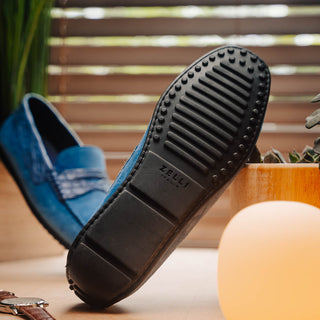 Zelli Italia Monza Men's Shoes Denim Calf-Skin Suede & Crocodile Skin Driver (ZEL1044)