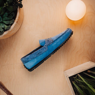 Zelli Italia Monza Men's Shoes Denim Calf-Skin Suede & Crocodile Skin Driver (ZEL1044)