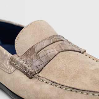 Zelli Italia Monza Men's Shoes Sand Calf-Skin Suede & Crocodile Skin Driver (ZEL1044)