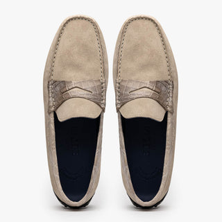 Zelli Italia Monza Men's Shoes Sand Calf-Skin Suede & Crocodile Skin Driver (ZEL1044)
