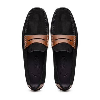 Zelli Italia Monza Men's Shoes Black & Chestnut Calf-Skin Suede Driver (ZEL1045)