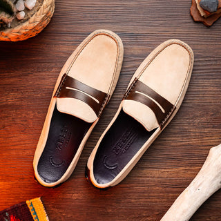 Zelli Italia Monza Men's Shoes Bone & Chestnut Calf-Skin Suede Driver (ZEL1045)