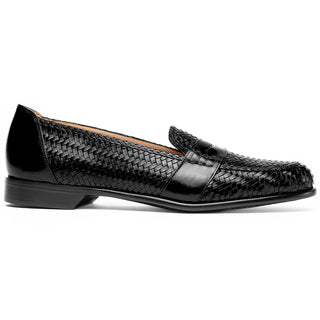 Zelli Italia Nicola Men's Shoes Black Woven Calf-Skin Leather Penny Loafer (ZEL1021)
