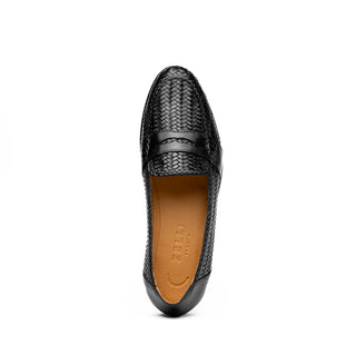 Zelli Italia Nicola Men's Shoes Black Woven Calf-Skin Leather Penny Loafer (ZEL1021)