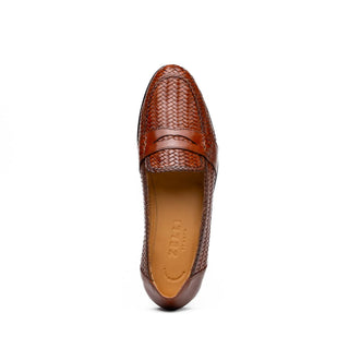 Zelli Italia Nicola Men's Shoes Cognac Woven Calf-Skin Leather Penny Loafer (ZEL1021)