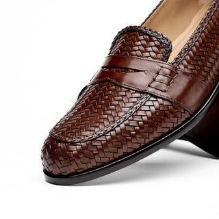 Zelli Italia Nicola Men's Shoes Brown Woven Calf-Skin Leather Penny Loafer (ZEL1021)