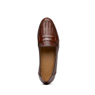 Zelli Italia Nicola Men's Shoes Brown Woven Calf-Skin Leather Penny Loafer (ZEL1021)