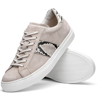Zelli Italia Olympias Men's Shoes Gray Python Skin / Suede Goat-Skin Sneaker (ZEL1058)