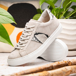 Zelli Italia Olympias Men's Shoes Gray Python Skin / Suede Goat-Skin Sneaker (ZEL1058)