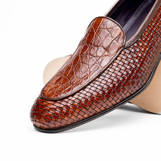 Zelli Italia Palio Men’s Shoes Cognac Crocodile & Woven Calf-Skin Leather Loafer (ZEL1017)
