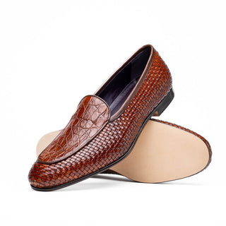 Zelli Italia Palio Men’s Shoes Cognac Crocodile & Woven Calf-Skin Leather Loafer (ZEL1017)