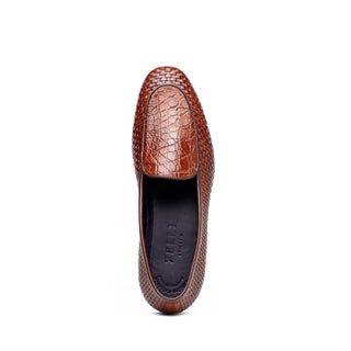 Zelli Italia Palio Men’s Shoes Cognac Crocodile & Woven Calf-Skin Leather Loafer (ZEL1017)