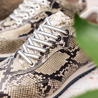 Zelli Italia Peri Men's Shoes Black & White Python Print Calf-Skin Leather Sneaker (ZEL1055)