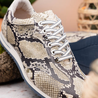 Zelli Italia Peri Men's Shoes Black & White Python Print Calf-Skin Leather Sneaker (ZEL1055)