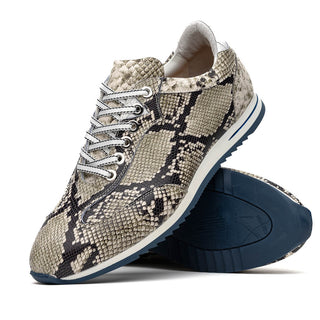 Zelli Italia Peri Men's Shoes Black & White Python Print Calf-Skin Leather Sneaker (ZEL1055)