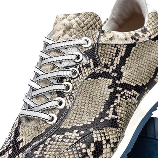 Zelli Italia Peri Men's Shoes Black & White Python Print Calf-Skin Leather Sneaker (ZEL1055)