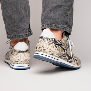 Zelli Italia Peri Men's Shoes Black & White Python Print Calf-Skin Leather Sneaker (ZEL1055)