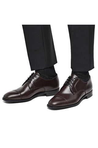 Prada 2EB184-ZJY Brown Polished Calf-Skin Leather Derby (PRM1010)-AmbrogioShoes