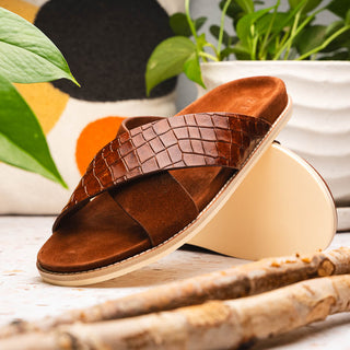 Zelli Italia Rena Men’s Shoes Cognac Crocodile Print / Goat-Skin Leather Sandal (ZEL1013)