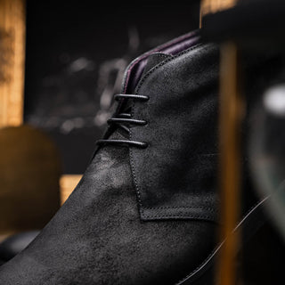 Zelli Italia Rezza Men's Shoes Black Calf-Skin Suede Chukka Boot (ZEL1065)