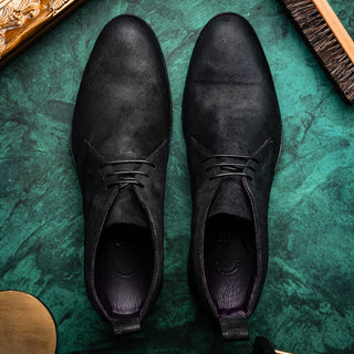 Zelli Italia Rezza Men's Shoes Black Calf-Skin Suede Chukka Boot (ZEL1065)