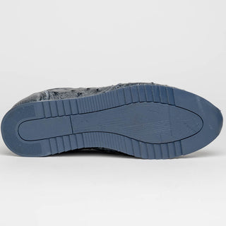 Zelli Italia Rio Men's Shoes Black Denim Ostrich Skin Sneaker (ZEL1054)