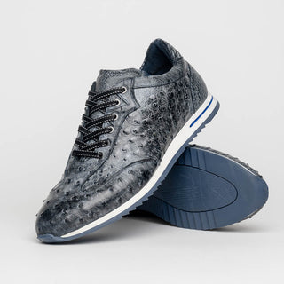 Zelli Italia Rio Men's Shoes Black Denim Ostrich Skin Sneaker (ZEL1054)