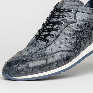 Zelli Italia Rio Men's Shoes Black Denim Ostrich Skin Sneaker (ZEL1054)