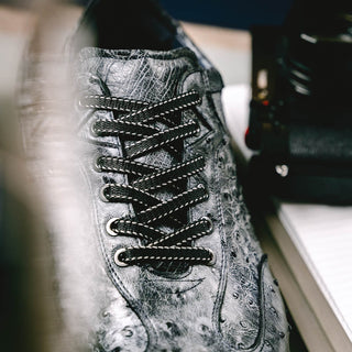 Zelli Italia Rio Men's Shoes Black Denim Ostrich Skin Sneaker (ZEL1054)