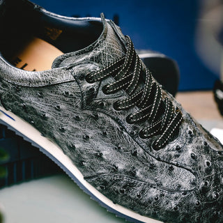 Zelli Italia Rio Men's Shoes Black Denim Ostrich Skin Sneaker (ZEL1054)